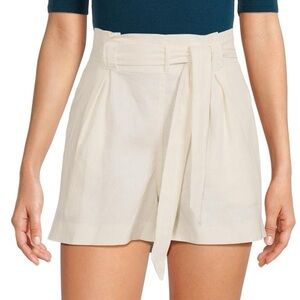 Max Studio Belted Paper Bag Shorts in Cream Size S